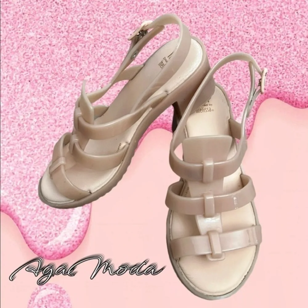 Mel Dreamed by Melissa Blush Gel Sandals with Block Heels